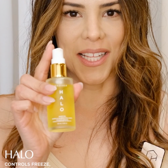 How to use HALO Hair Oil, diepnse a pump of oil onto the hands and apply on hair